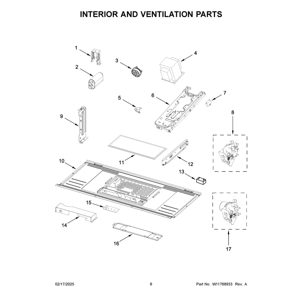 Interior And Ventilation Parts Diagram and Parts List for WMMS3330RV01  Whirlpool Microwave
