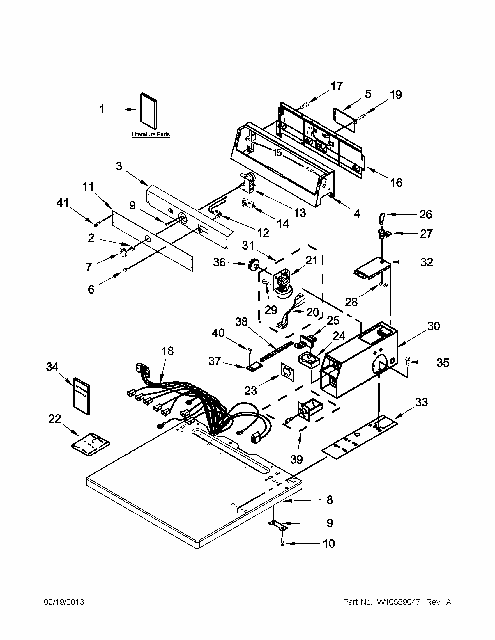 Top And Console Parts Diagram and Parts List for 1106992310  Kenmore Dryer