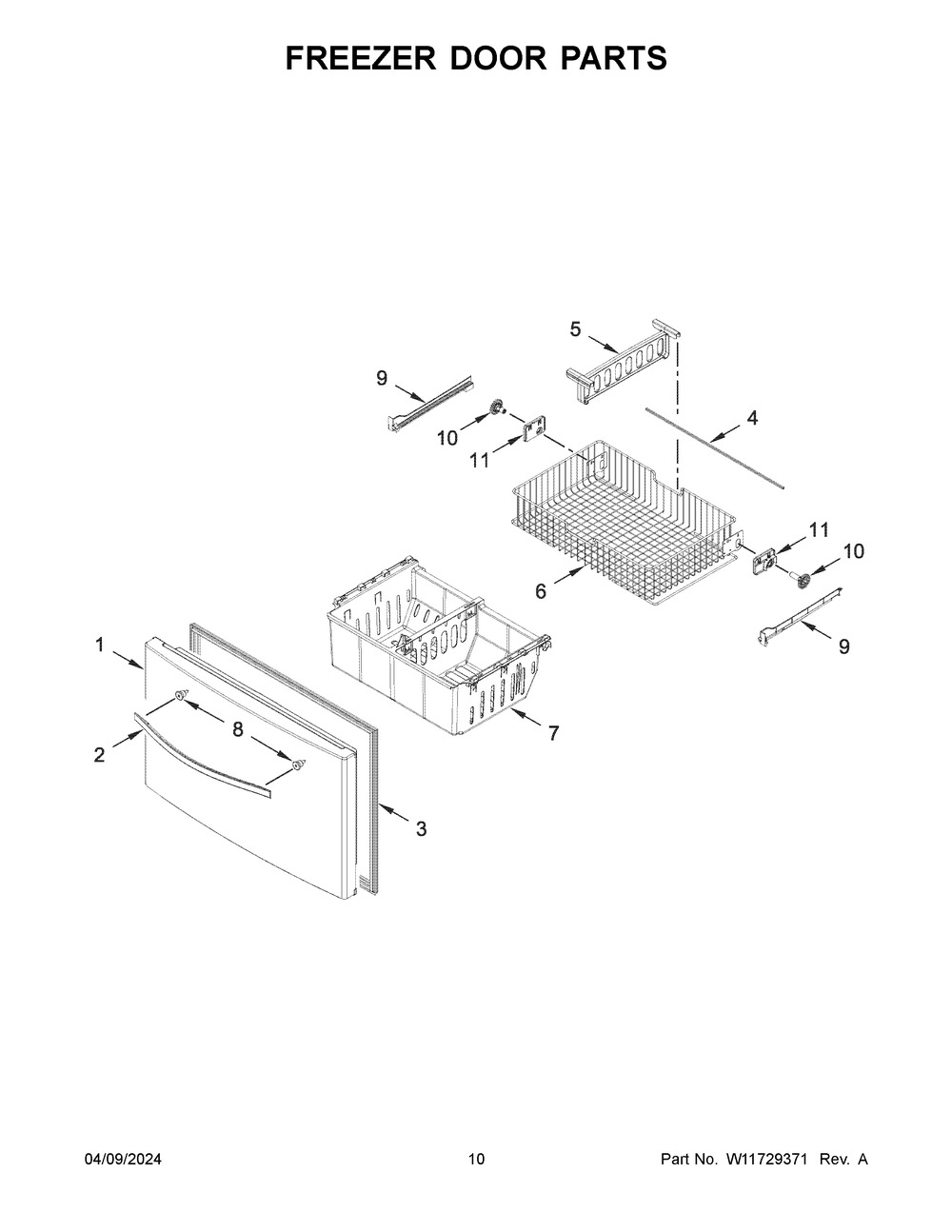 Freezer Door Parts Diagram and Parts List for WRF555SDFZ19  Whirlpool Refrigerator
