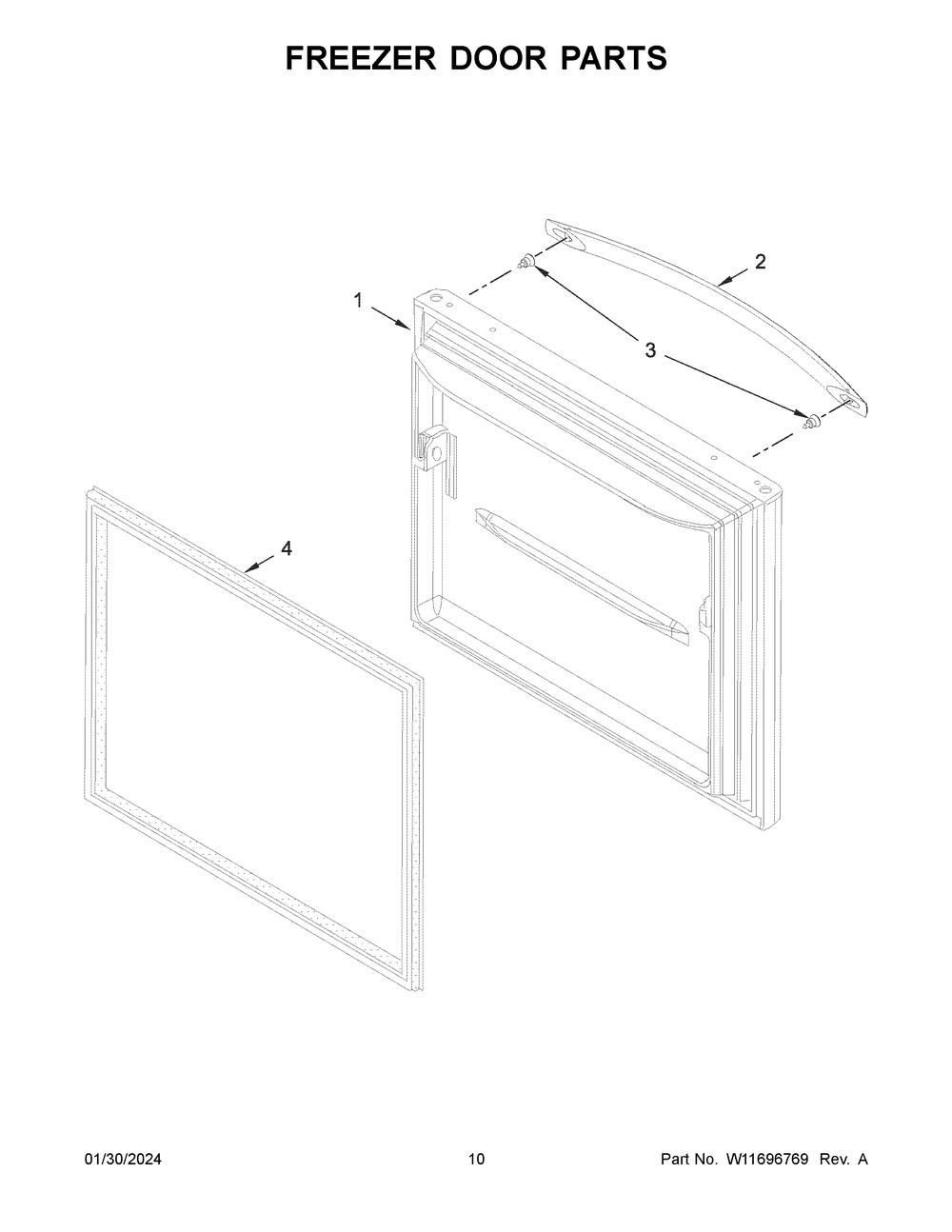 Freezer Door Parts Diagram and Parts List for WRB322DMBW05  Whirlpool Refrigerator