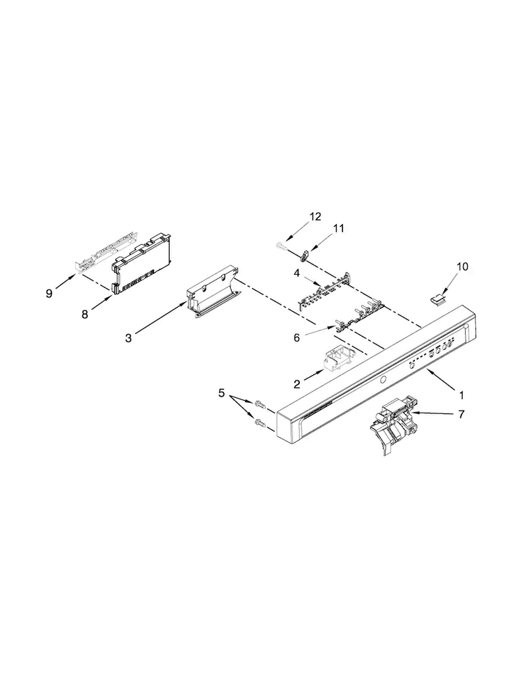 Control Panel And Latch Parts Diagram and Parts List for WDF520PADM0  Whirlpool Dishwasher