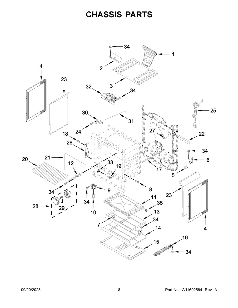 Chassis Parts Diagram and Parts List for WFG525S0JS6  Whirlpool Range
