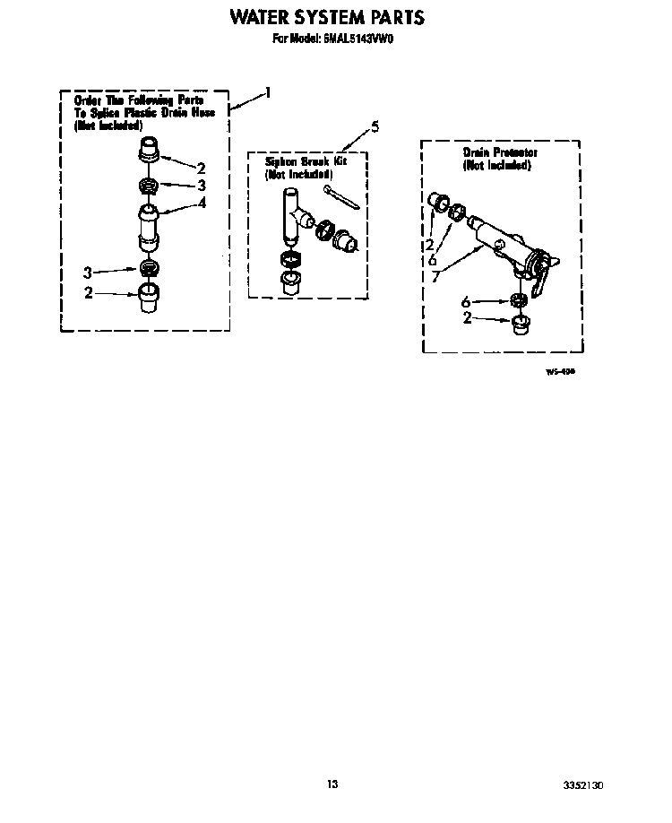 Water System Diagram and Parts List for 6MAL5143VW0  Whirlpool Washer