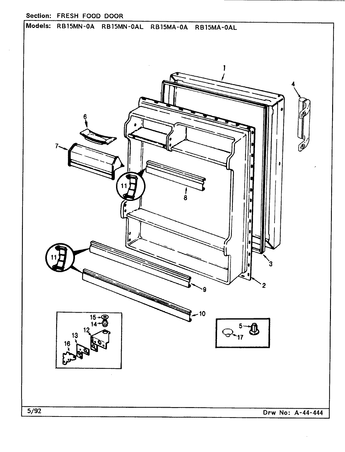 04 - FRESH FOOD DOOR Diagram and Parts List for RB15MA-0A  Whirlpool Refrigerator