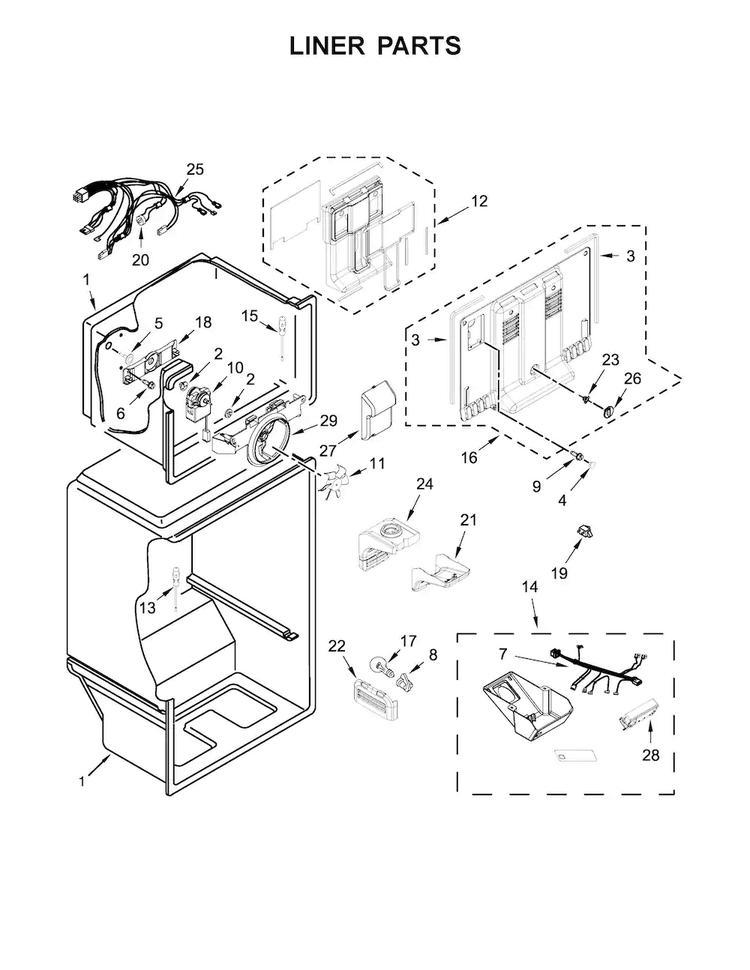 Liner Parts Diagram and Parts List for WRT519SZDB02  Whirlpool Refrigerator