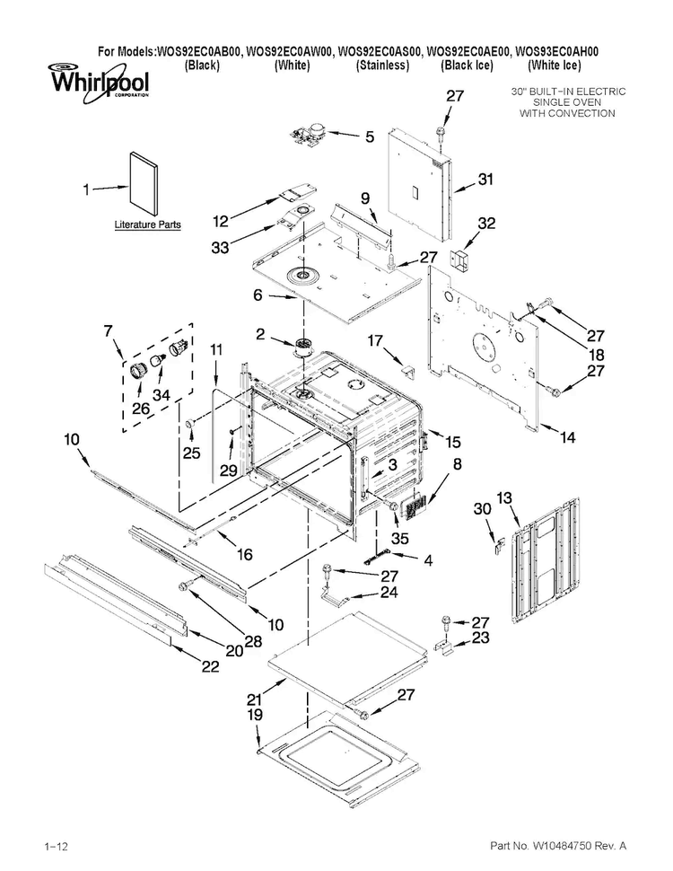 Oven Parts Diagram and Parts List for WOS92EC0AH00  Whirlpool Wall Oven