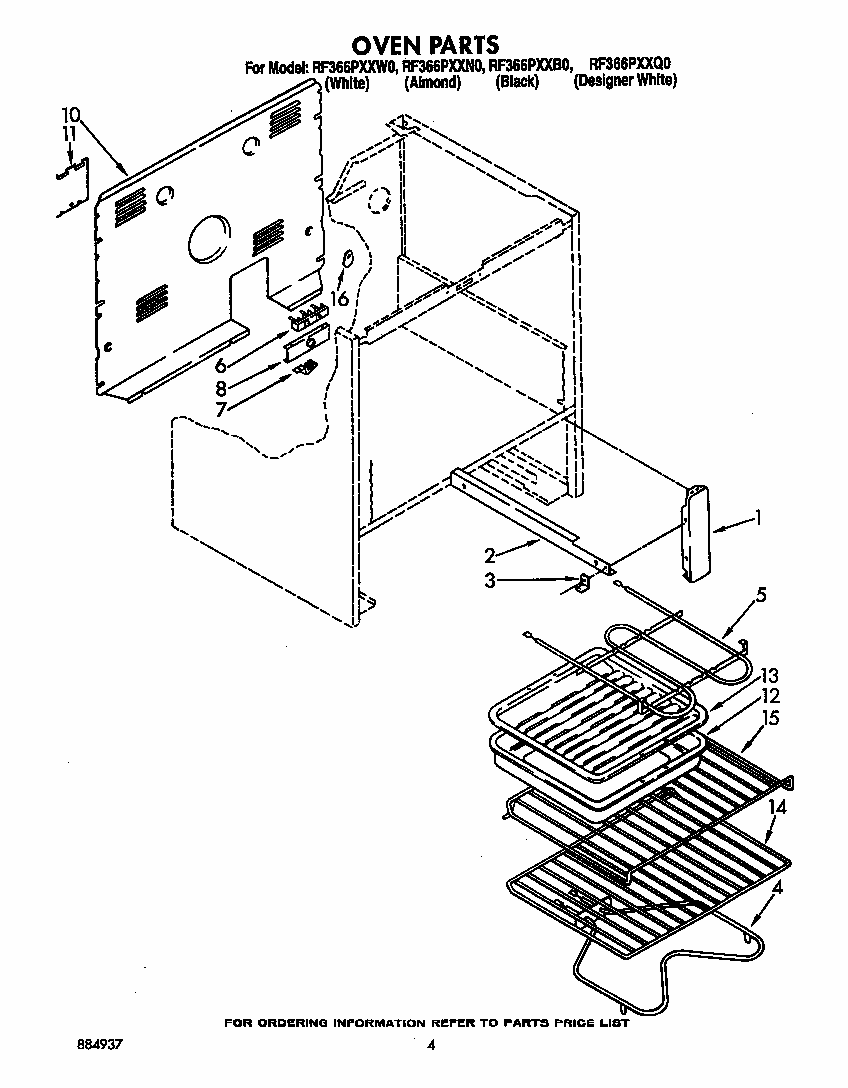 Oven Diagram and Parts List for RF3660XXW0  Whirlpool Range