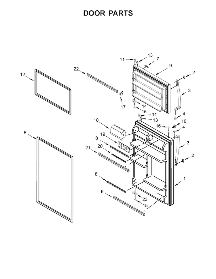 Door Parts Diagram and Parts List for WRT318FZDW00  Whirlpool Refrigerator
