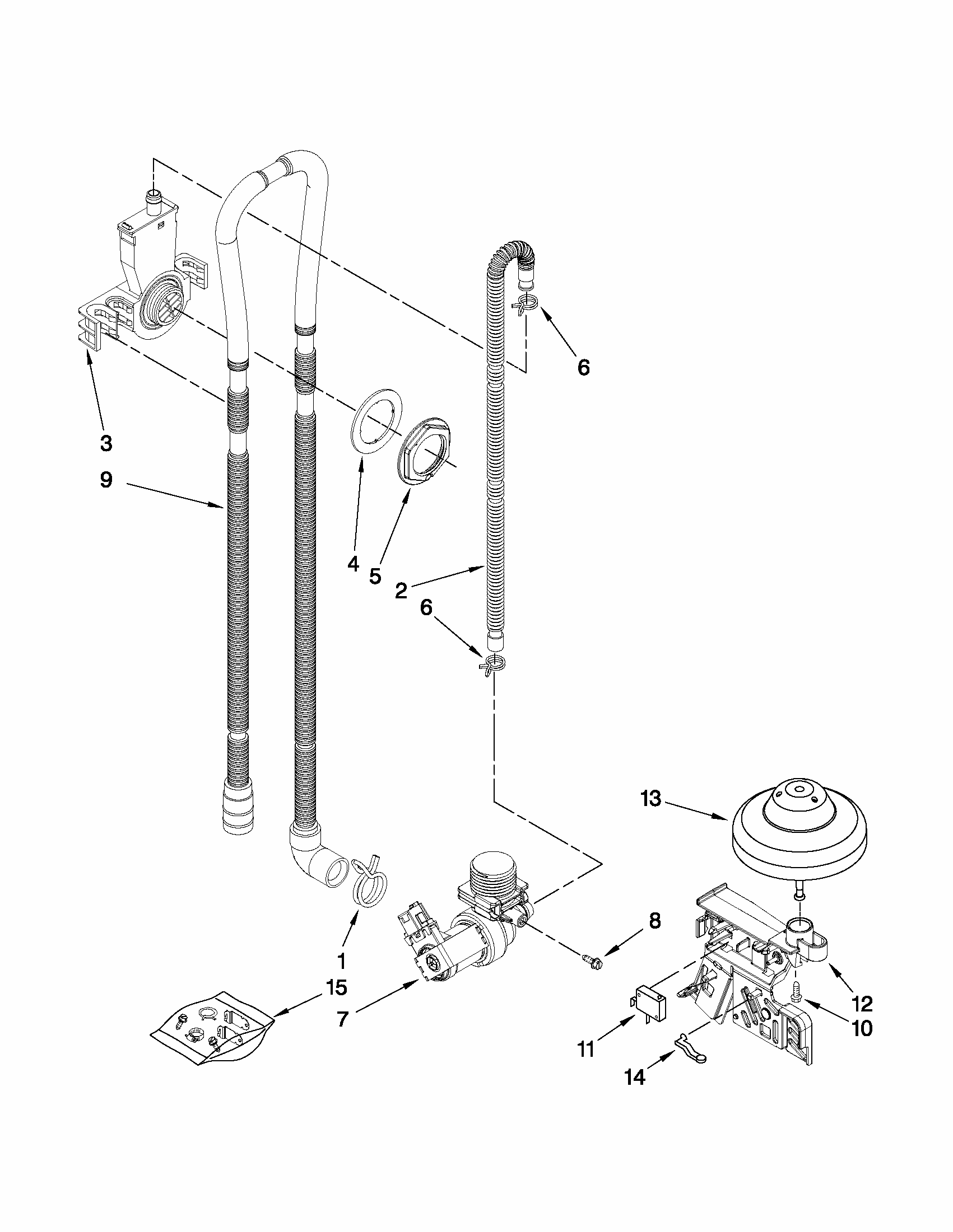 Fill, Drain And Overfill Parts Diagram and Parts List for 66513039K113  Kenmore Dishwasher