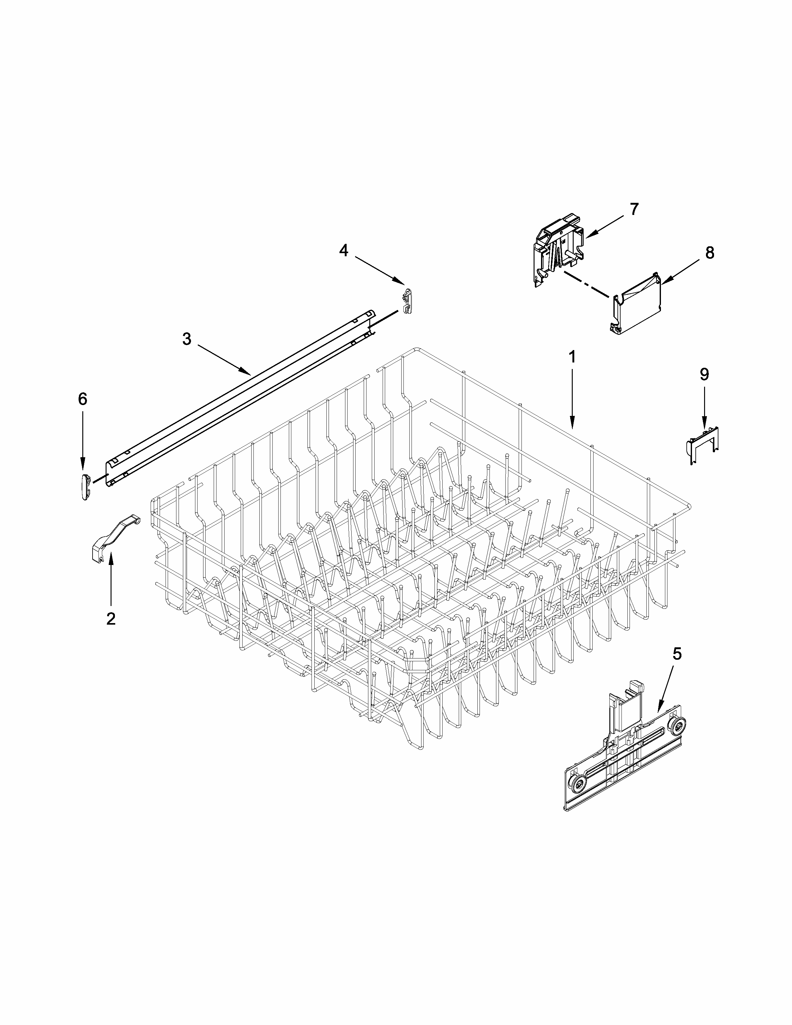 Upper Rack And Track Parts Diagram and Parts List for 66513204N410  Kenmore Dishwasher