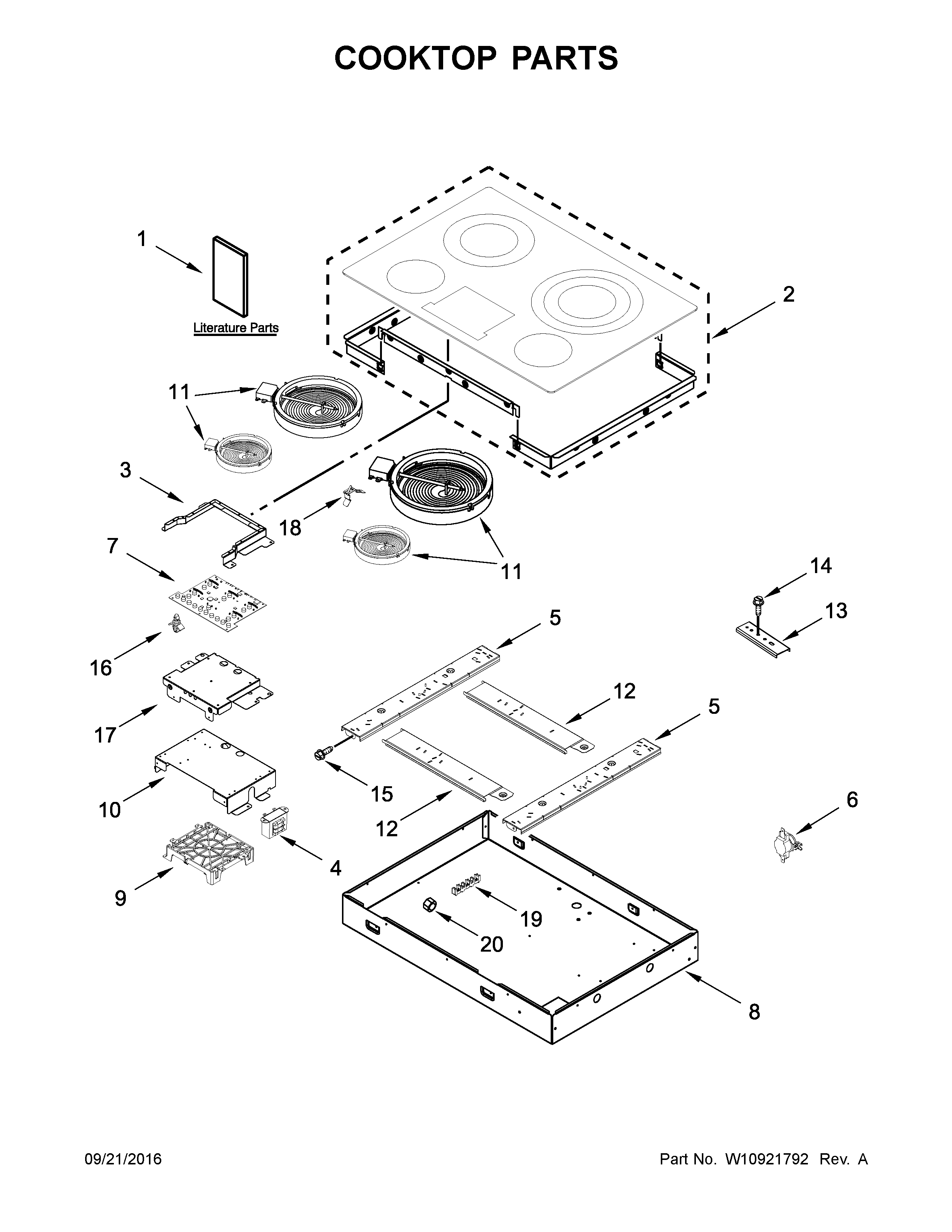 Cooktop Parts Diagram and Parts List for ICR555DB01  Whirlpool Cooktop
