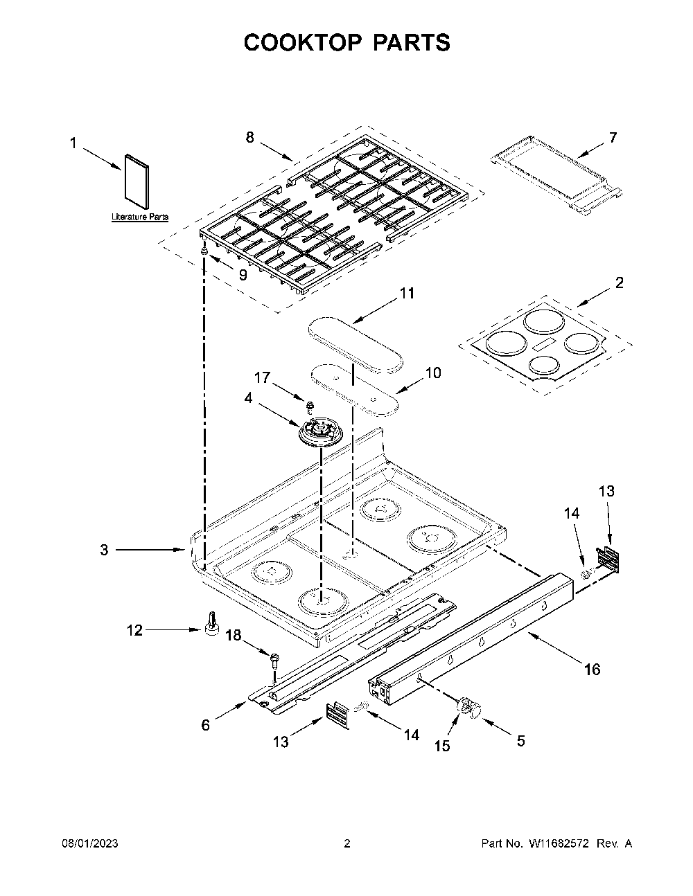 Cooktop Parts Diagram and Parts List for KFGD500ESS11  KitchenAid Range