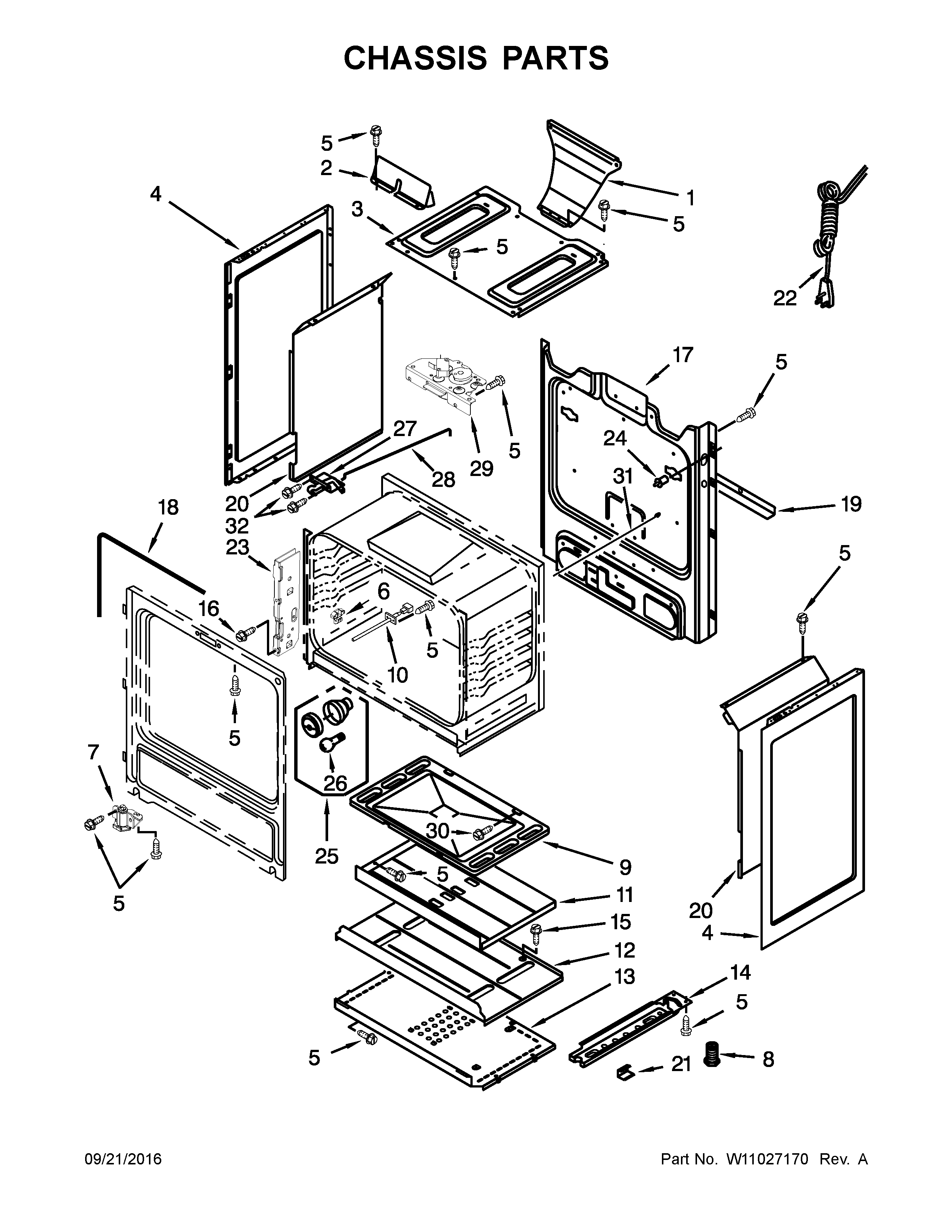 Chassis Parts Diagram and Parts List for IGS426AS1  Whirlpool Range