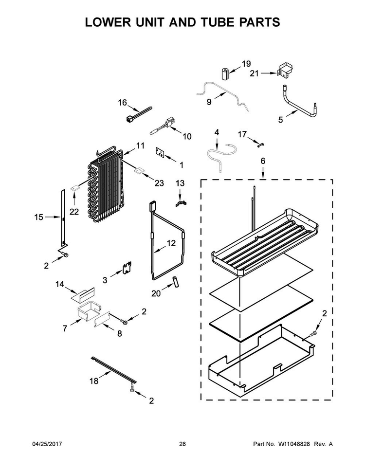 Lower Unit And Tube Parts Diagram and Parts List for KBSD618ESS01  KitchenAid Refrigerator