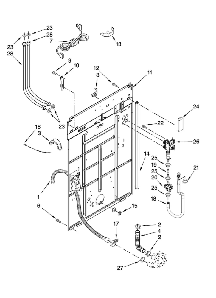 Rear panel Diagram and Parts List for 11029822800  Kenmore Washer