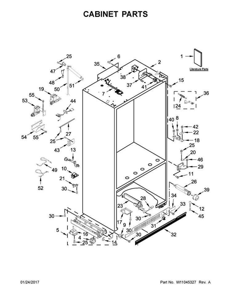 Cabinet Parts Diagram and Parts List for KBFN502ESS02  KitchenAid Refrigerator