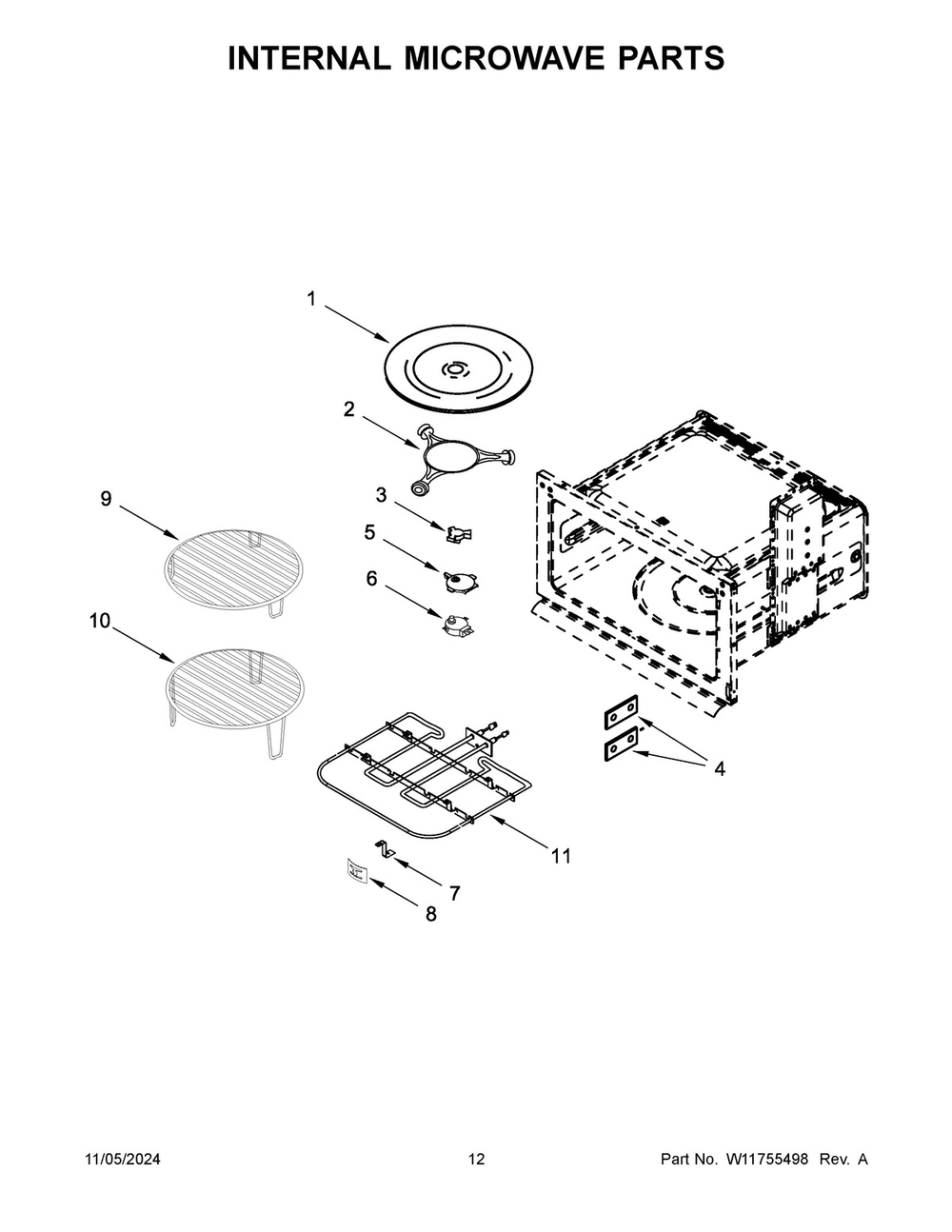 07 - Internal Microwave Parts Diagram and Parts List for JMW2430LM04  Whirlpool Microwave Oven Combo