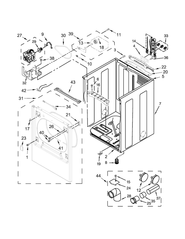 Cabinet Parts Diagram and Parts List for WED8000DW0  Whirlpool Dryer