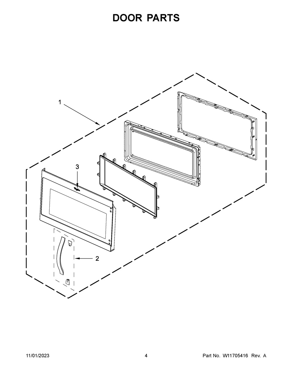 Door Parts Diagram and Parts List for YWMH31017HS07  Whirlpool Microwave