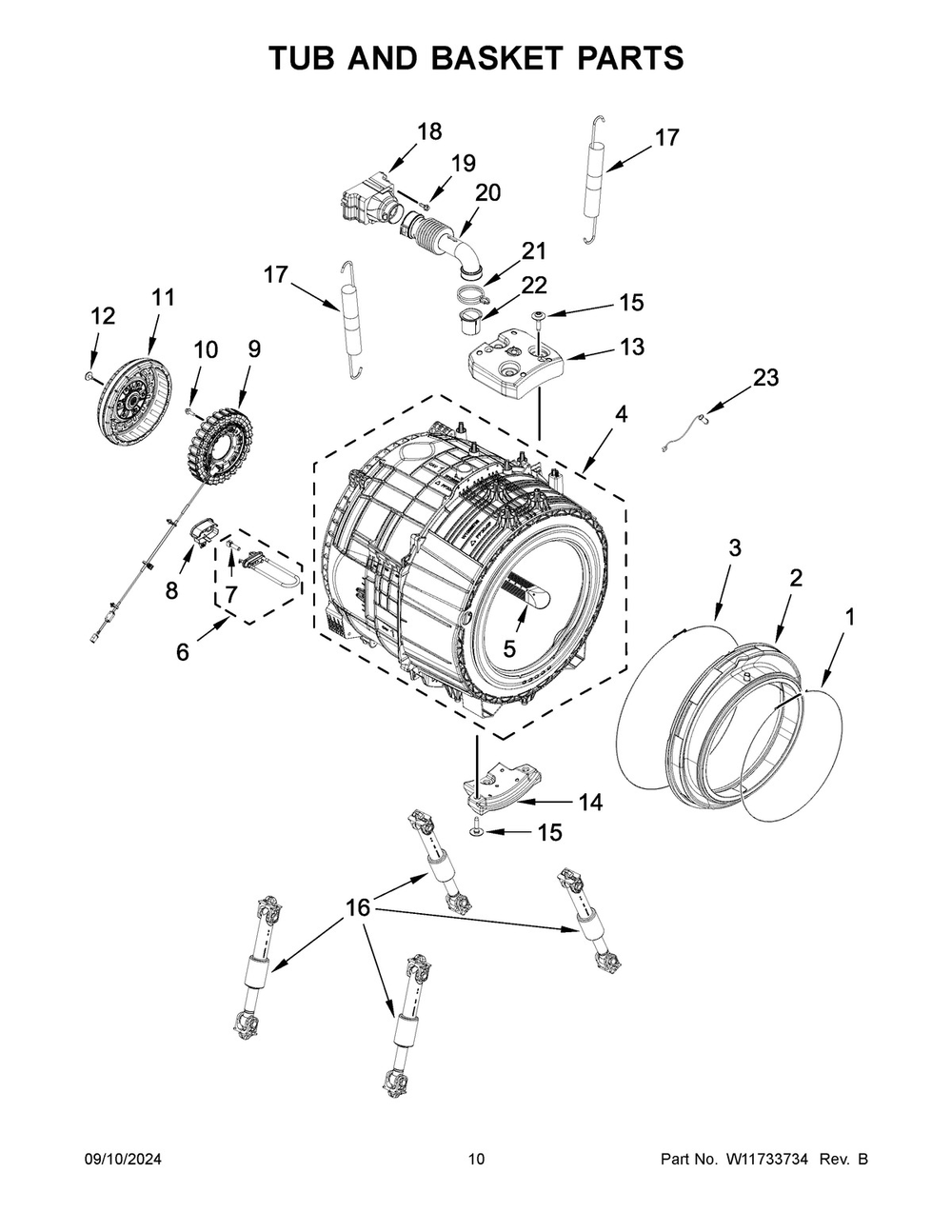 06 - Tub And Basket Parts Diagram and Parts List for MFW7020RW0  Whirlpool Washer