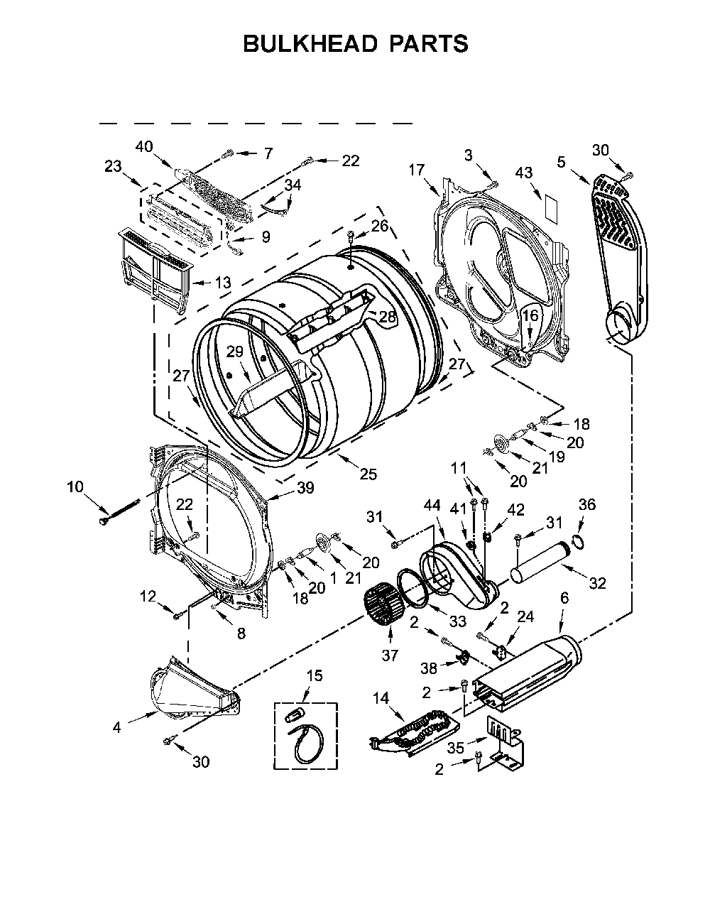 Bulkhead parts Diagram and Parts List for 11068133414  Kenmore Dryer