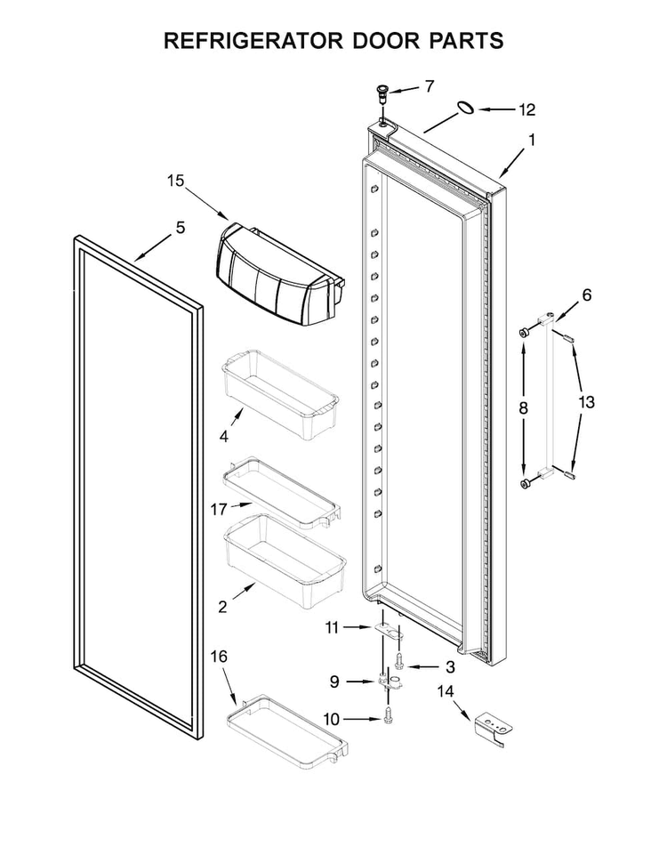 Refrigerator Door Parts Diagram and Parts List for KRSF505EBL00  KitchenAid Refrigerator