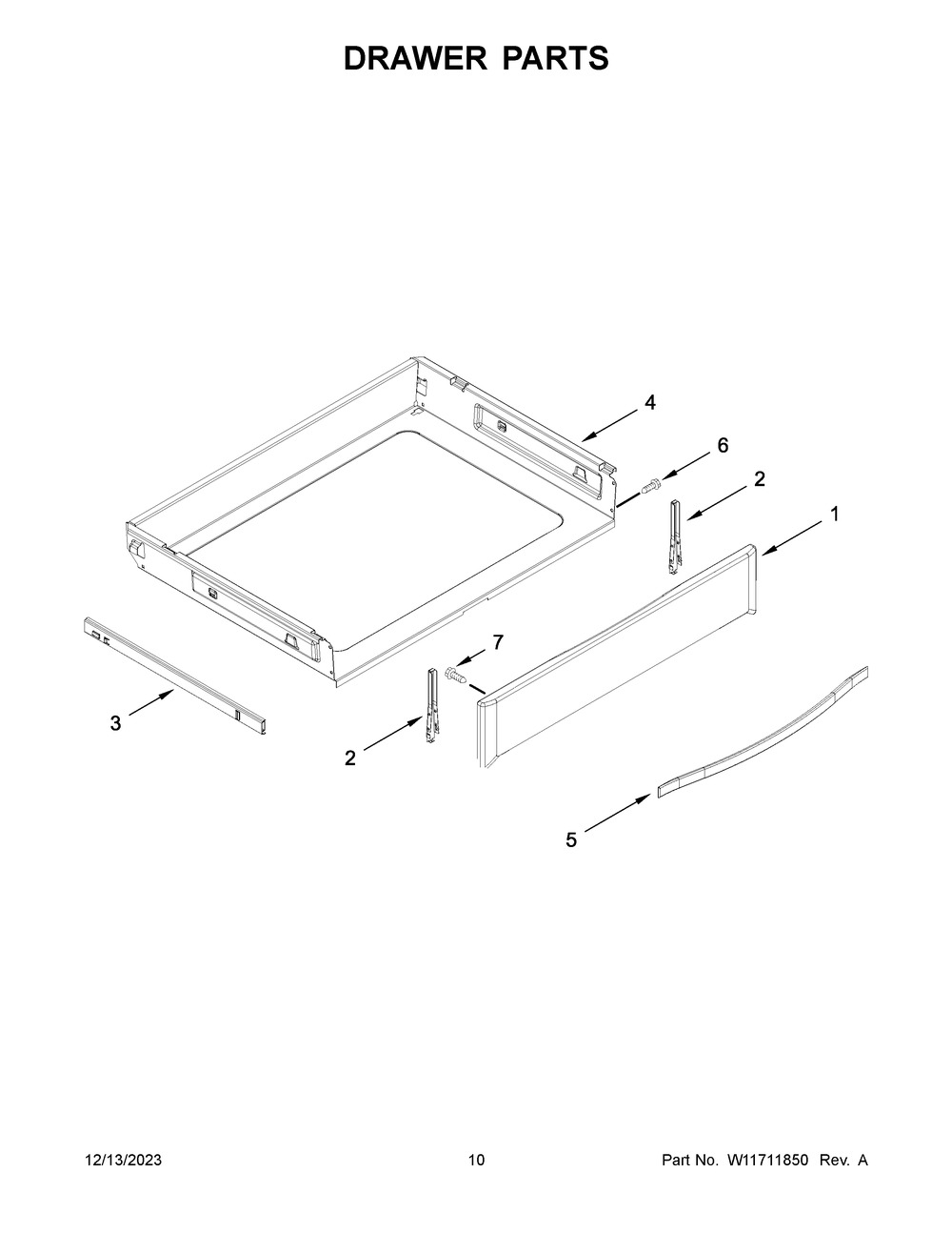 Drawer Parts Diagram and Parts List for WEG745H0LZ5  Whirlpool Range