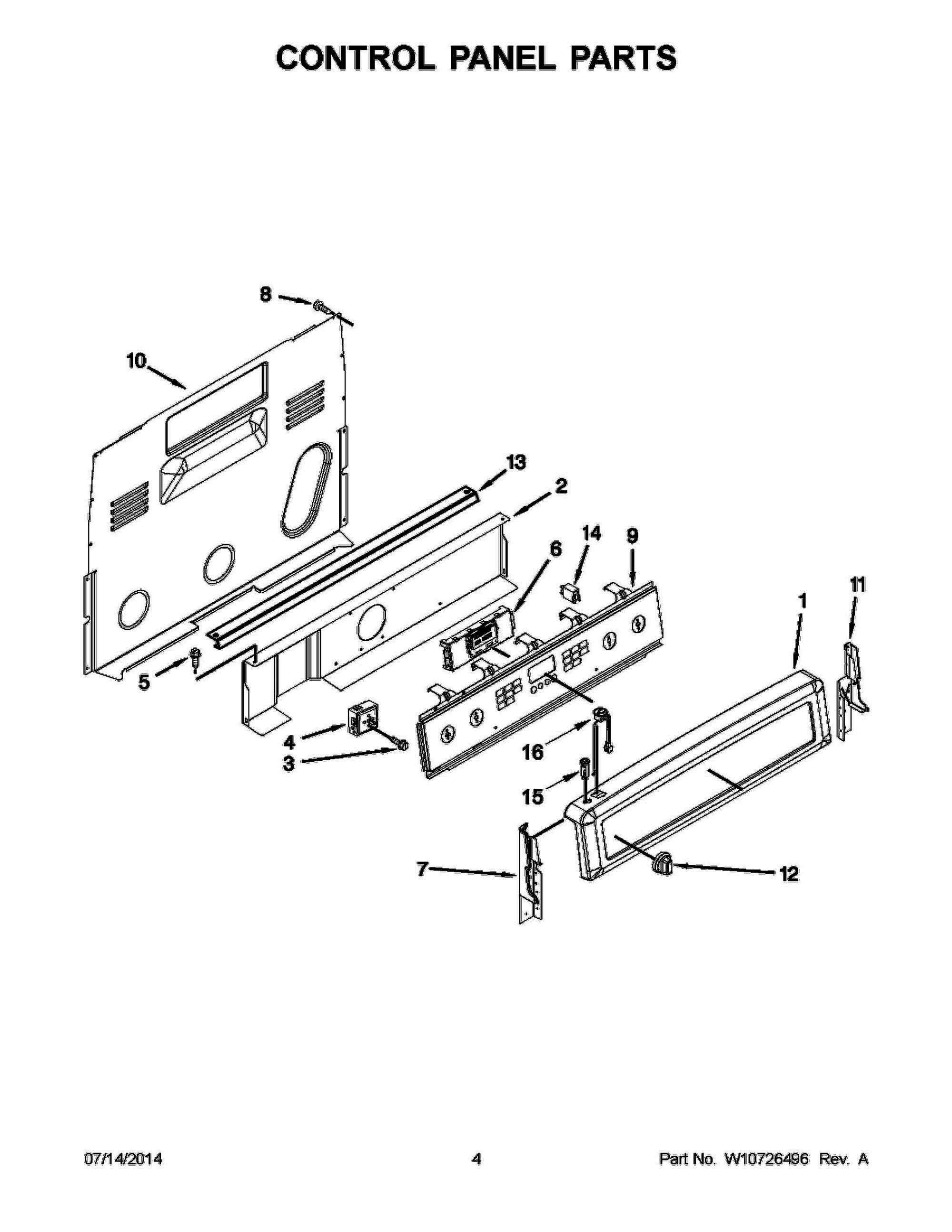03 - CONTROL PANEL PARTS Diagram and Parts List for YMER8800DE1  Whirlpool Range