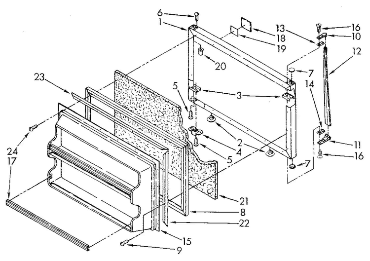 Freezer Door Diagram and Parts List for ET18JKXSN07  Whirlpool Refrigerator