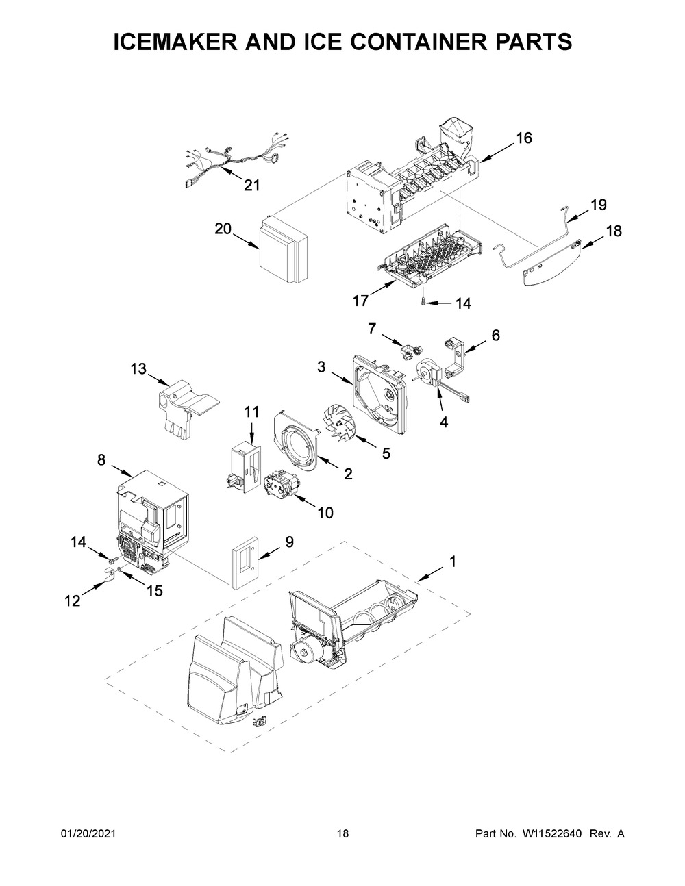 Icemaker And Ice Container Parts Diagram and Parts List for WRF550CDHZ04  Whirlpool Refrigerator