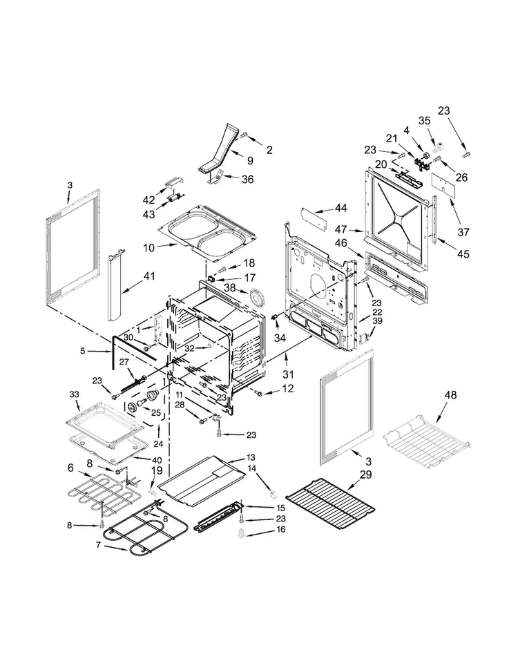 Chassis Parts Diagram and Parts List for WEC530H0DW0  Whirlpool Range