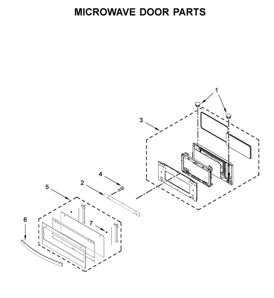 Microwave Door Parts Diagram and Parts List for WOC75EC7HS04  Whirlpool Microwave