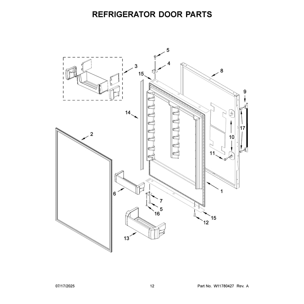 Refrigerator Door Parts Diagram and Parts List for KBBR336SPS00  KitchenAid Refrigerator