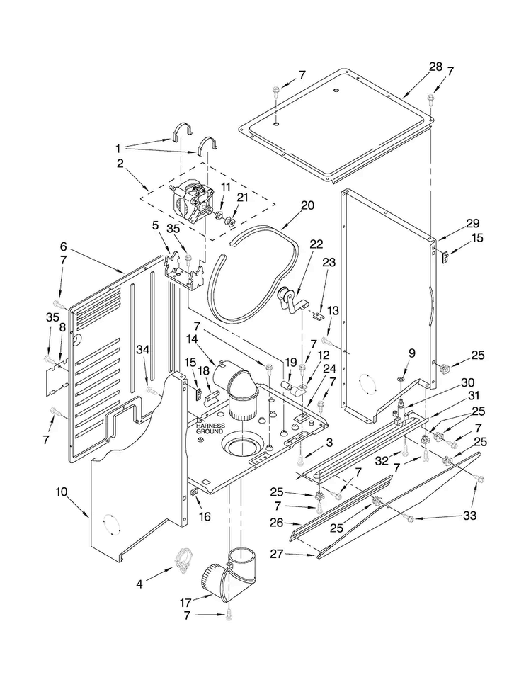 Dryer Cabinet And Motor Parts Diagram and Parts List for 11088752798  Kenmore Washer Dryer Combo