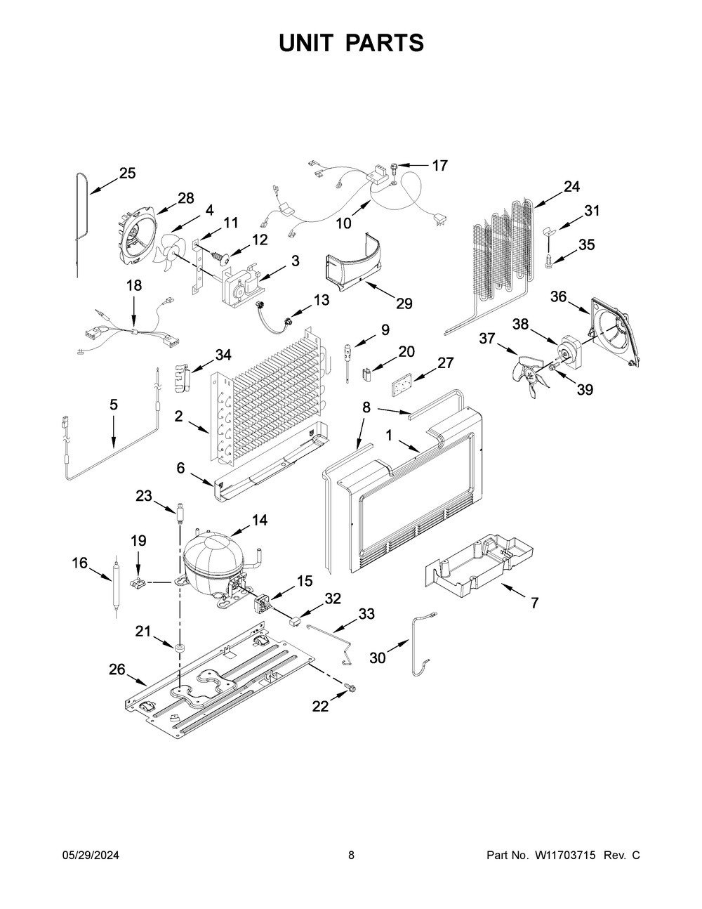 Unit Parts Diagram and Parts List for WZF34X16DW10  Whirlpool Freezer