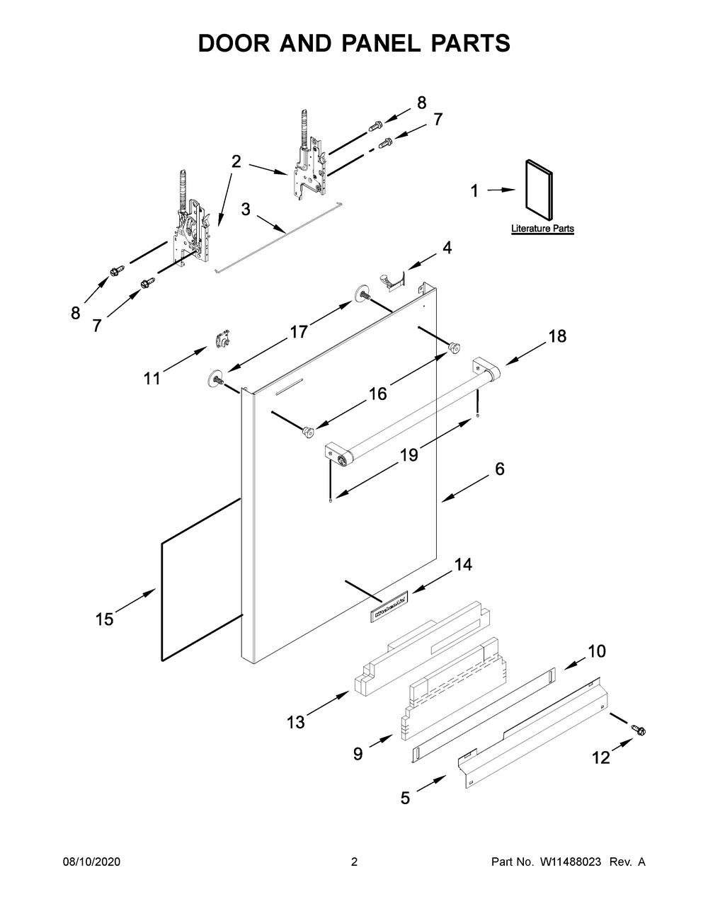Door And Panel Parts Diagram and Parts List for KDTE204KBL0  Whirlpool Dishwasher