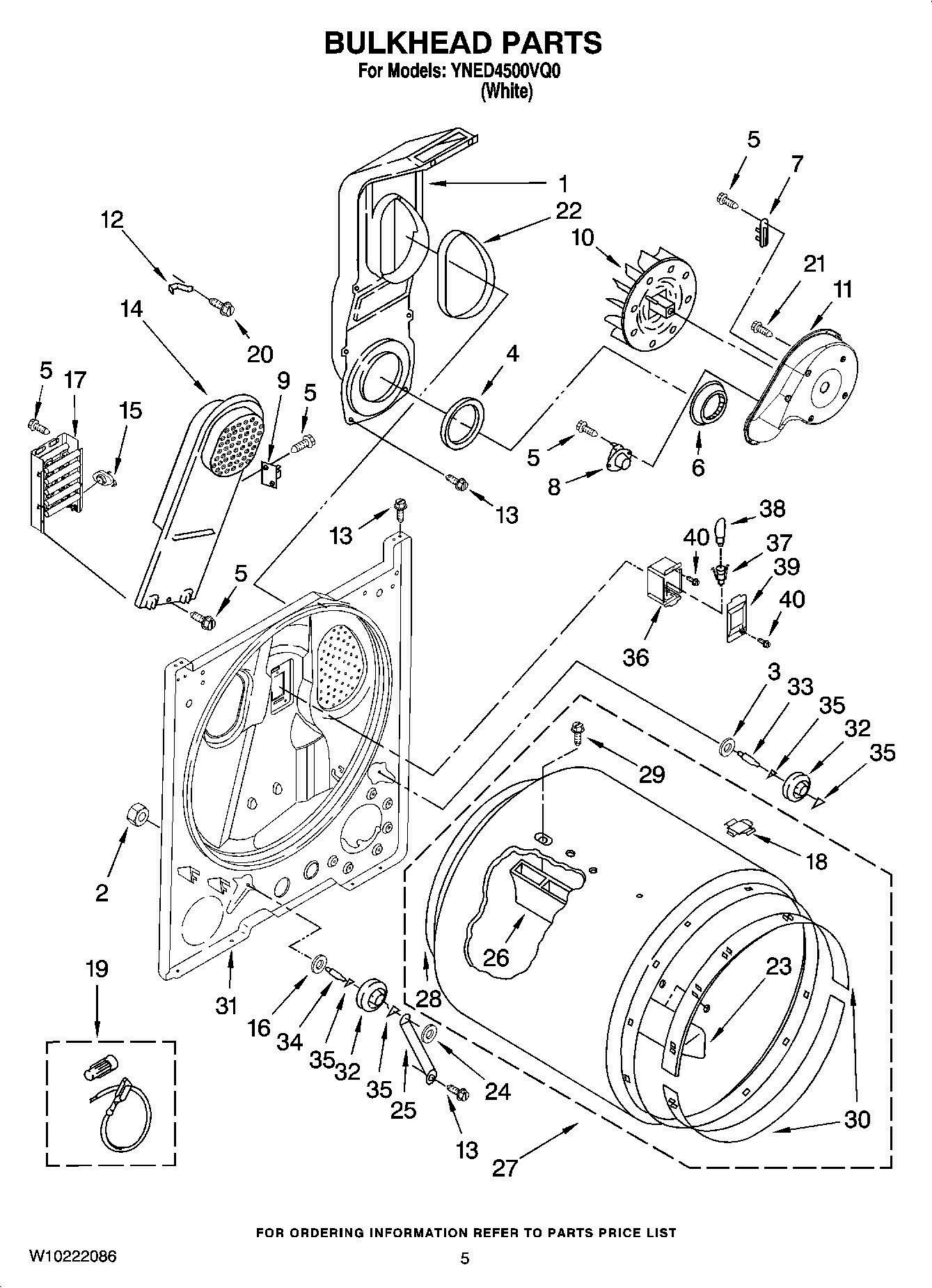 03 - BULKHEAD PARTS, OPTIONAL PARTS (NOT INCLUDED) Diagram and Parts List for YNED4500VQ0  Whirlpool Dryer