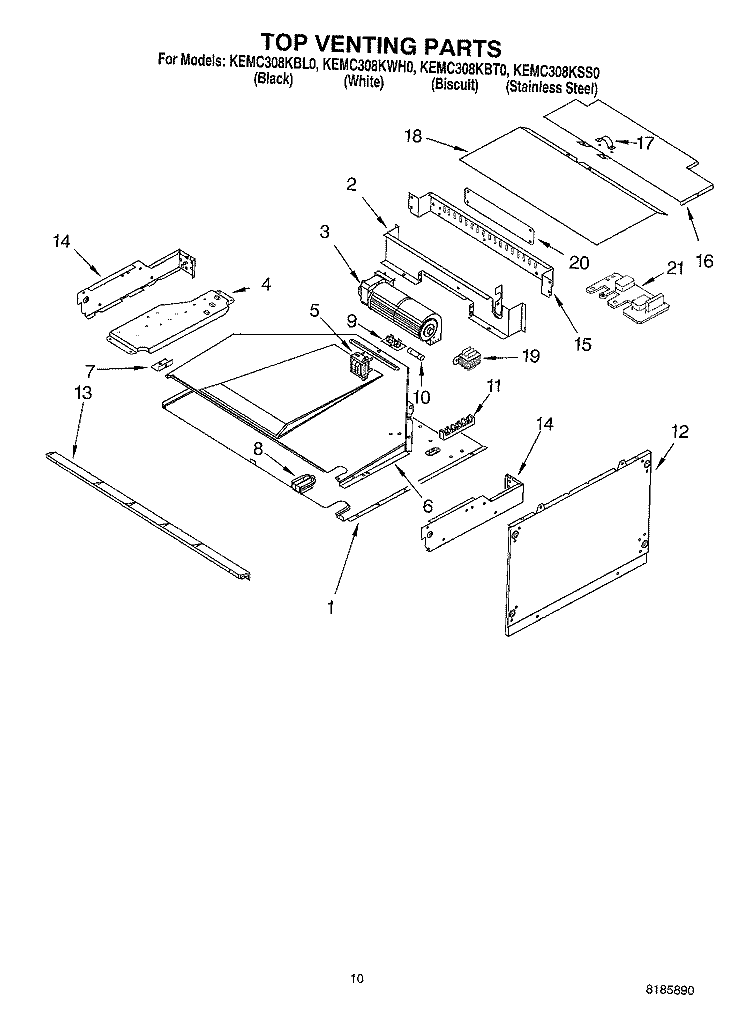 TOP VENTING Diagram and Parts List for KEMC308KSS0  KitchenAid Microwave Oven Combo