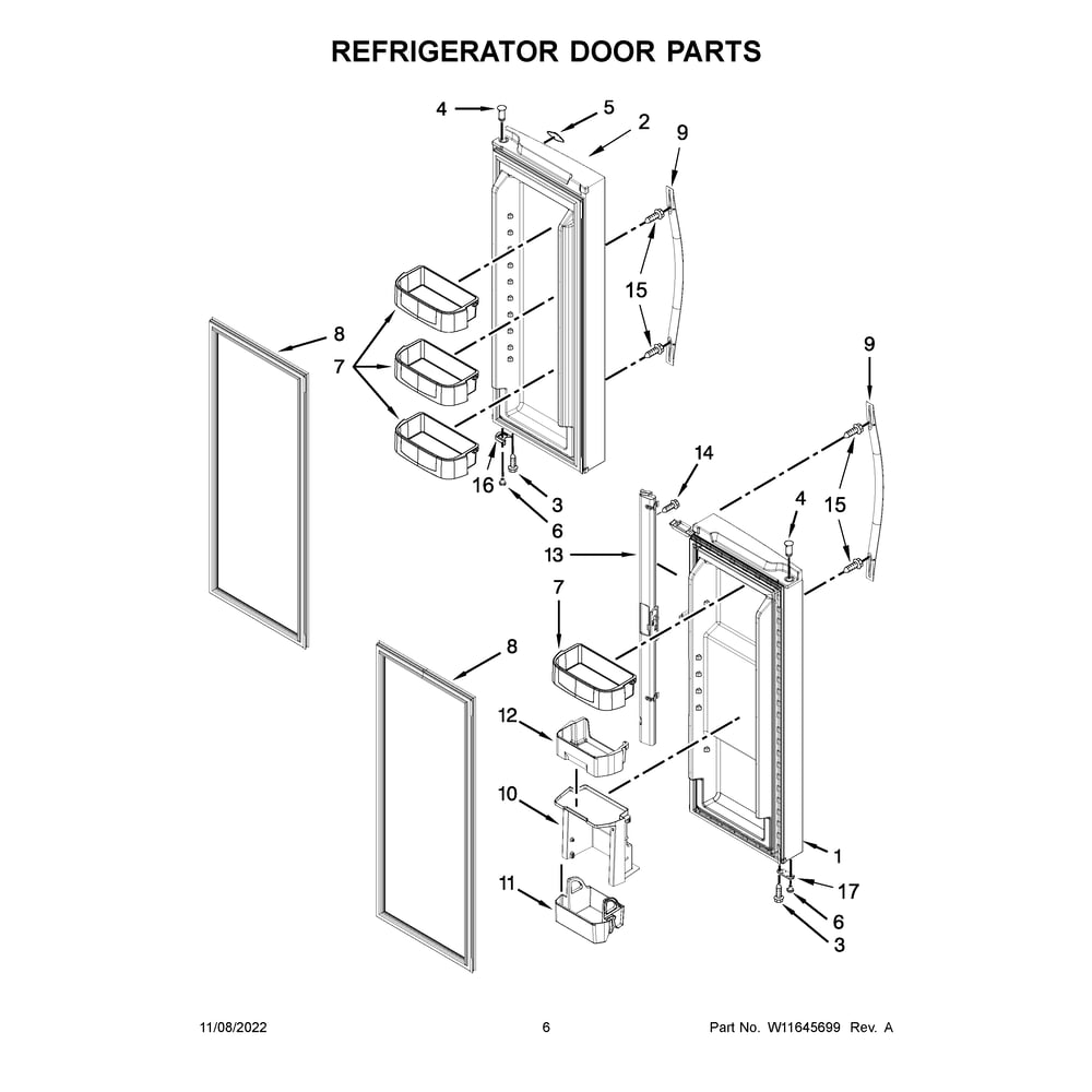 Refrigerator Door Diagram and Parts List for WRF560SEHZ03  Whirlpool Refrigerator