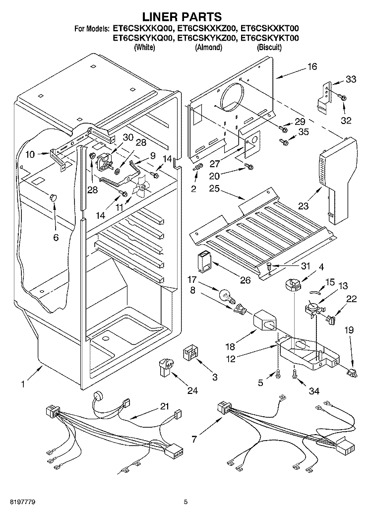 LINER Diagram and Parts List for ET6CSKXKT00  Whirlpool Refrigerator