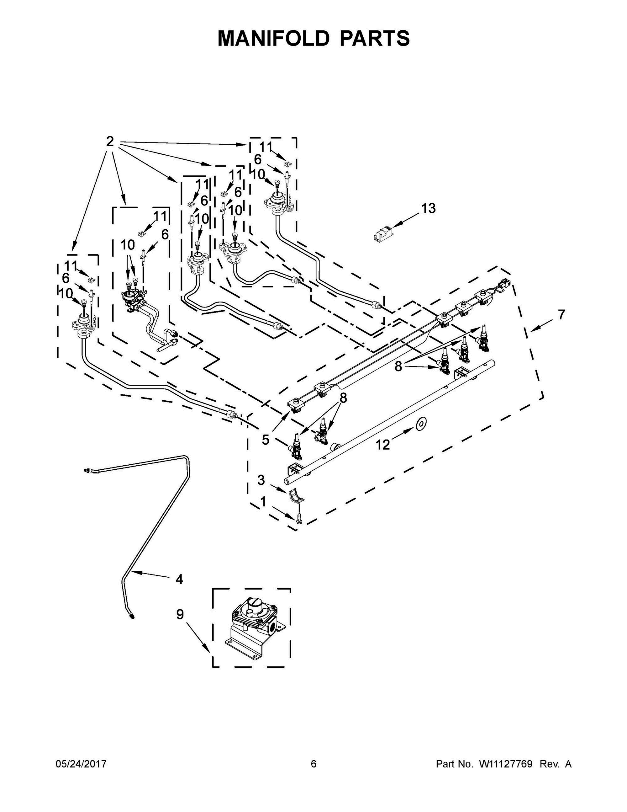 04 - MANIFOLD PARTS Diagram and Parts List for JDS1450CFS0  Whirlpool Range