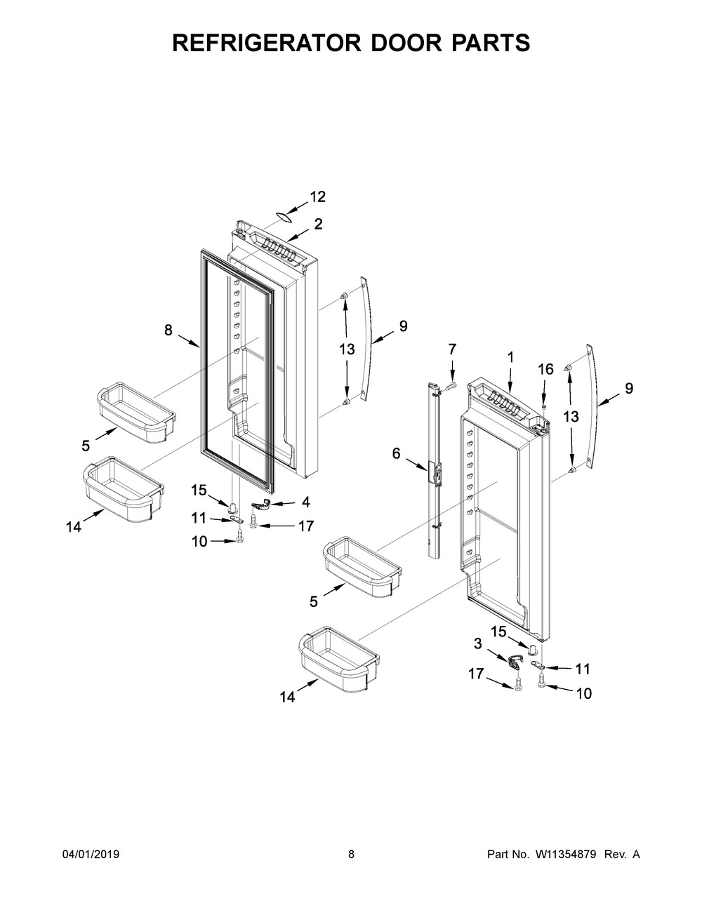 Refrigerator Door Parts Diagram and Parts List for WRF535SMHB01  Whirlpool Refrigerator