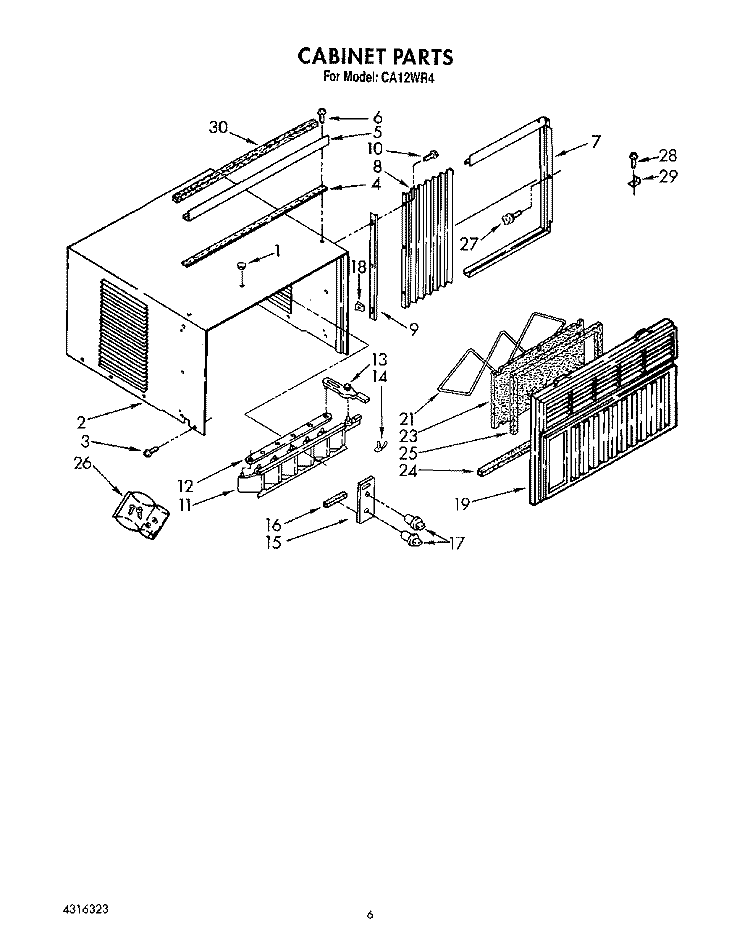 CABINET Diagram and Parts List for CA12WR4  Crosley Air Conditioner