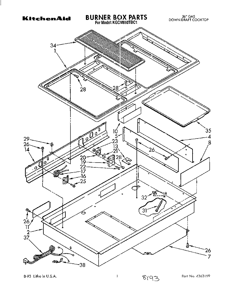 BURNER BOX, LIT/OPTIONAL Diagram and Parts List for KGCM860TBC1  KitchenAid Cooktop