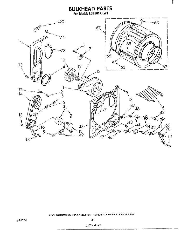 BULKHEAD Diagram and Parts List for LG7801XKW1  Whirlpool Dryer
