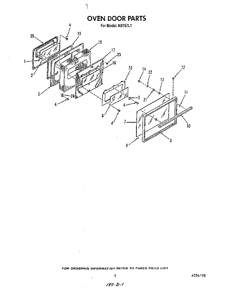 OVEN DOOR Diagram and Parts List for N9157L1  Roper Range