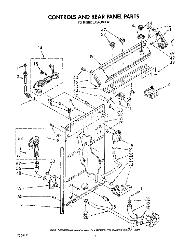 CONTROLS AND REAR PANEL Diagram and Parts List for LA5460XTW1  Whirlpool Washer