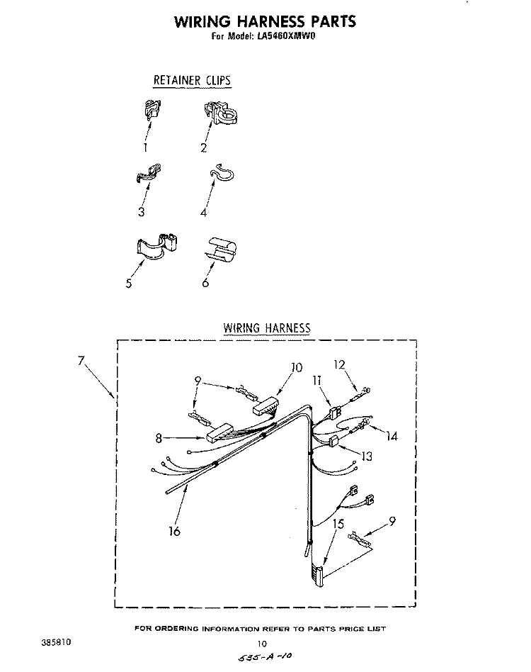 WIRING HARNESS Diagram and Parts List for LA5460XMW0  Whirlpool Washer