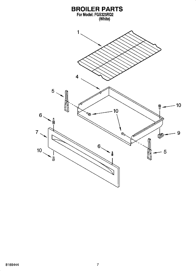BROILER PARTS Diagram and Parts List for FGS325RQ2  Roper Range