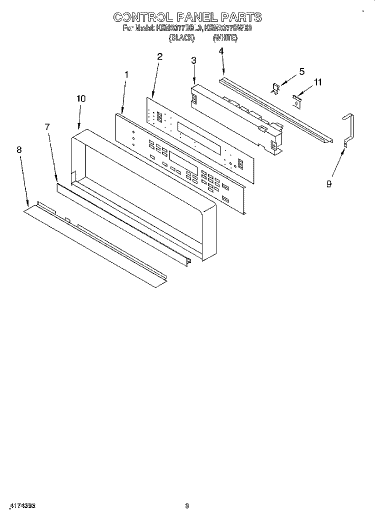 CONTROL PANEL, LITERATURE Diagram and Parts List for KEMS377BBL0  KitchenAid Wall Oven